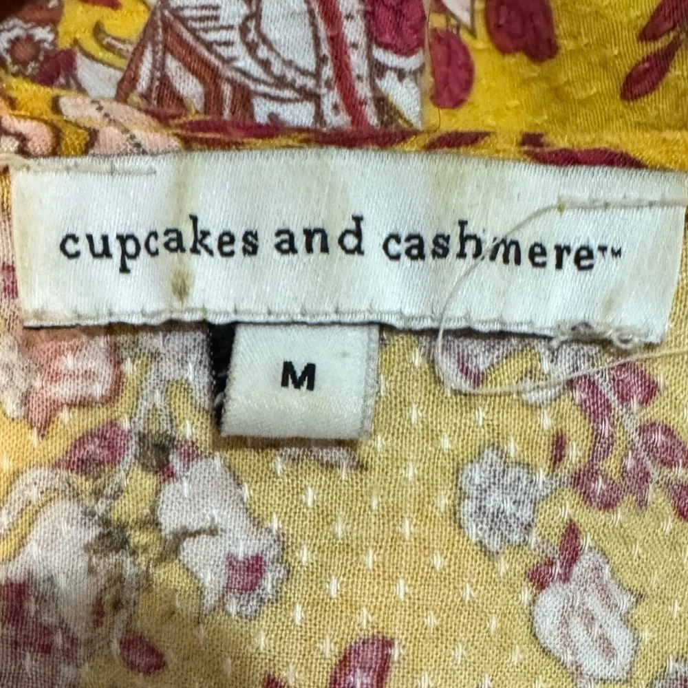 Cupcakes & Cashmere Yellow Floral Smocked Puff Sleeve Blouse Medium